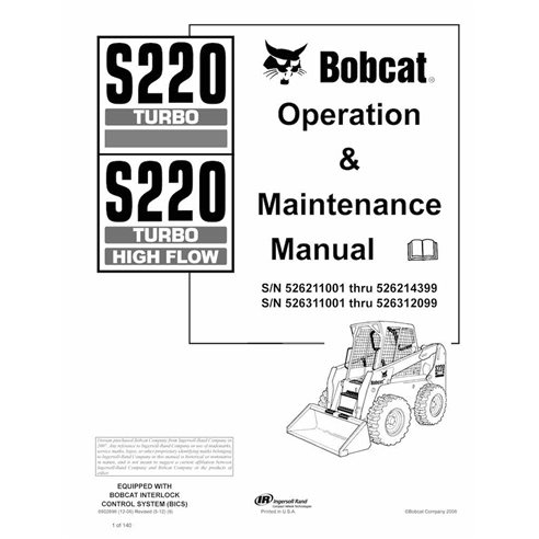 Bobcat S220, S220H skid steer loader pdf operation & maintenance manual  - BobCat manuals - BOBCAT-S220-6902696-EN