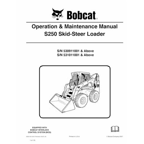 Bobcat S250 skid steer loader pdf operation & maintenance manual  - BobCat manuals - BOBCAT-S250-6904156-EN