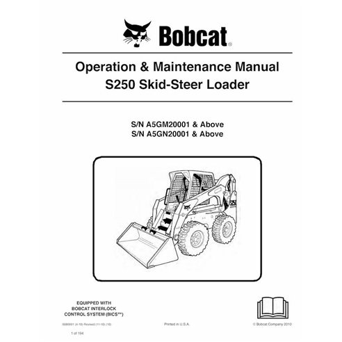 Bobcat S250 cargador de dirección deslizante pdf manual de operación y mantenimiento - Gato montés manuales - BOBCAT-S250-698...
