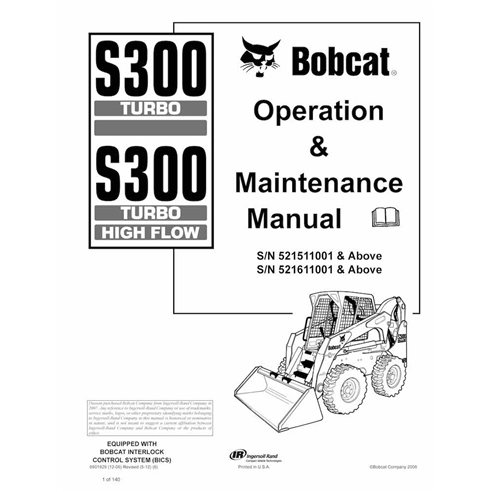 Bobcat S300, S300H skid steer loader pdf operation & maintenance manual  - BobCat manuals - BOBCAT-S300-6901929-EN