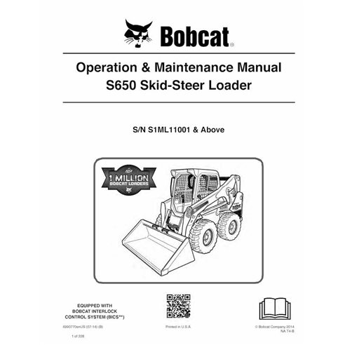 Bobcat S650 skid steer loader pdf operation & maintenance manual  - BobCat manuals - BOBCAT-S650-6990770-EN