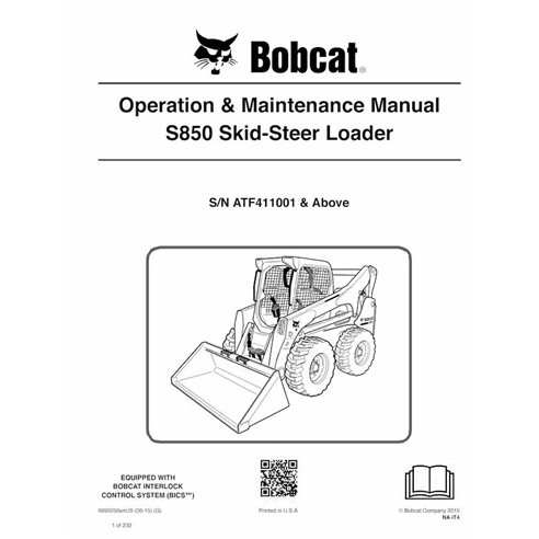 Bobcat S850 skid steer loader pdf operation & maintenance manual  - BobCat manuals - BOBCAT-S850-6990256-EN