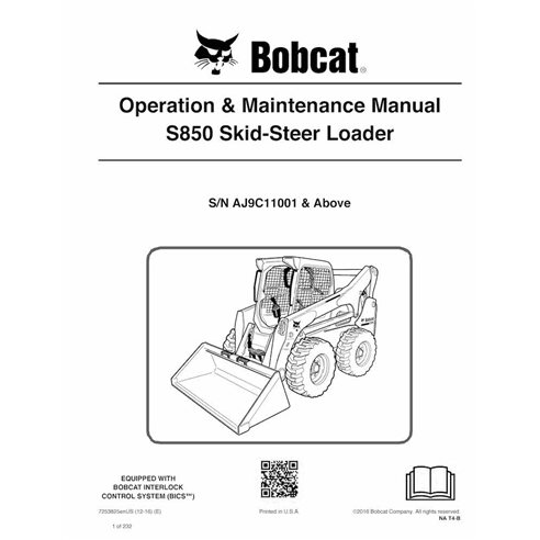 Bobcat S850 skid steer loader pdf operation & maintenance manual  - BobCat manuals - BOBCAT-S850-7253825-EN