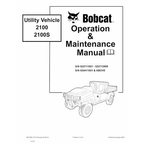 Manual de operação e manutenção do veículo utilitário Bobcat 2100, 2100S - Lince manuais - BOBCAT-2100-6901986-EN