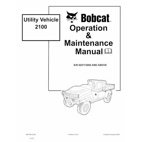 Bobcat 2100 utility vehicle pdf operation & maintenance manual  - BobCat manuals - BOBCAT-2100-6987392-EN