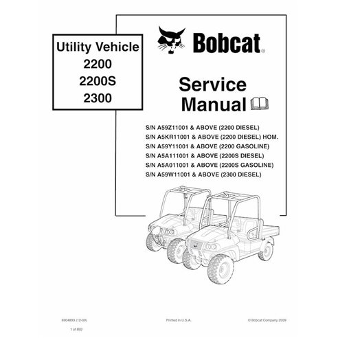 Bobcat 2200, 2200S, 2300 véhicule utilitaire pdf manuel d'entretien. - Lynx manuels - BOBCAT-2200_2300-6904893-EN