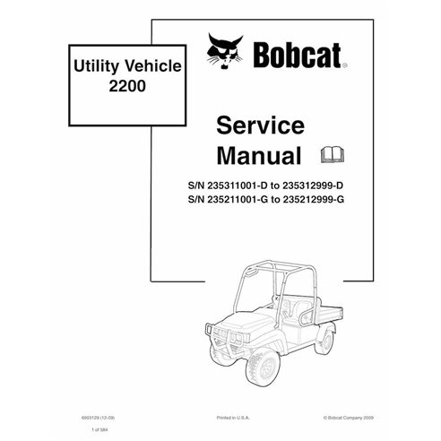 Bobcat 2200 utility vehicle pdf service manual  - BobCat manuals - BOBCAT-2200-6903129-EN