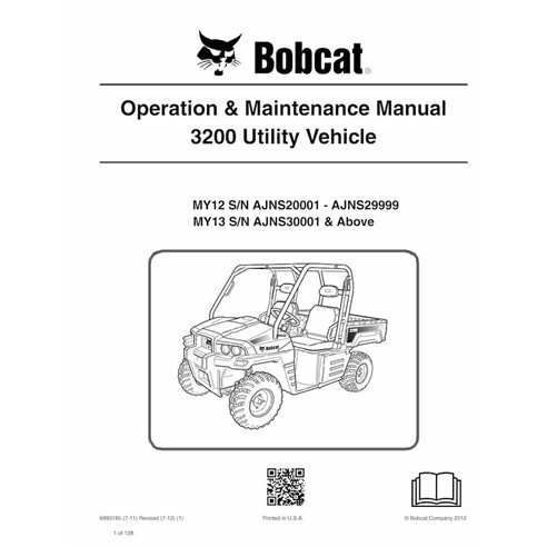 Bobcat 3200 MY12, MY13 véhicule utilitaire pdf manuel d'utilisation et d'entretien - Lynx manuels - BOBCAT-3200-6990185-EN
