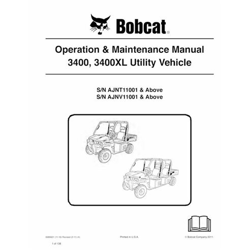 Bobcat 3400, 3400XL utility vehicle pdf operation & maintenance manual  - BobCat manuals - BOBCAT-3400-6989601-EN