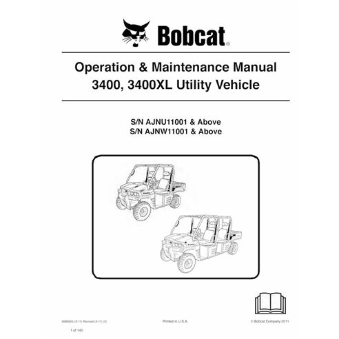 Bobcat 3400, 3400XL vehículo utilitario pdf manual de operación y mantenimiento - Gato montés manuales - BOBCAT-3400-6989605-EN