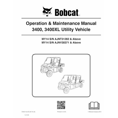 Bobcat 3400, 3400XL MY14 vehículo utilitario pdf manual de operación y mantenimiento - Gato montés manuales - BOBCAT-3400-724...