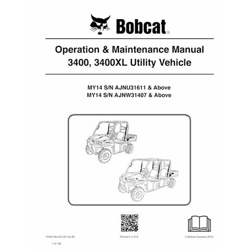 Bobcat 3400, 3400XL MY14 utility vehicle pdf operation & maintenance manual  - BobCat manuals - BOBCAT-3400-7245513-EN