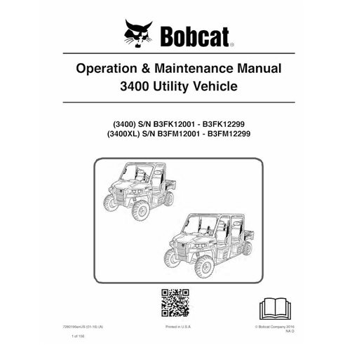 Bobcat 3400, 3400XL vehículo utilitario pdf manual de operación y mantenimiento - Gato montés manuales - BOBCAT-3400-7280196-EN