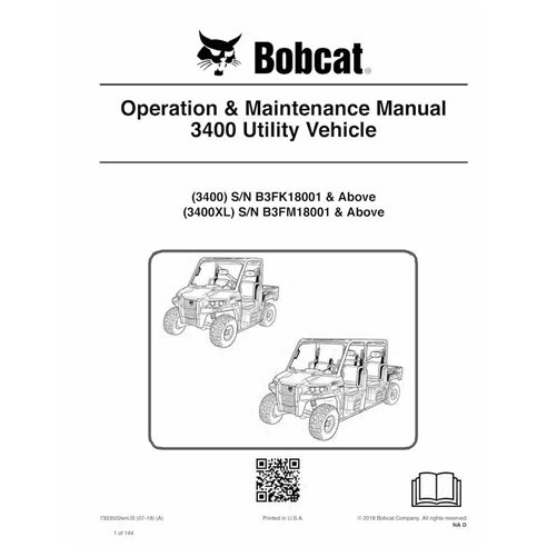 Bobcat 3400, 3400XL utility vehicle pdf operation & maintenance manual  - BobCat manuals - BOBCAT-3400-7333502-EN
