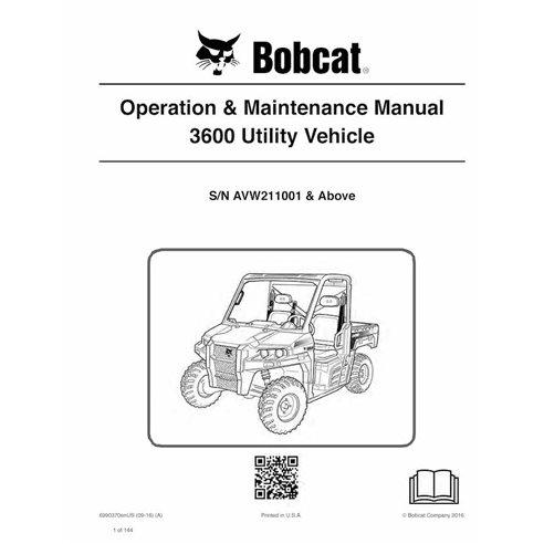 Bobcat 3600 utility vehicle pdf operation & maintenance manual  - BobCat manuals - BOBCAT-3600-6990370-EN