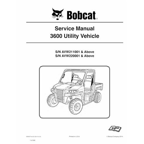 Bobcat 3600 utility vehicle pdf service manual  - BobCat manuals - BOBCAT-3600-6990371-EN