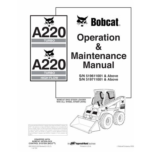Bobcat A220, A220H chargeuse compacte pdf manuel d'utilisation et d'entretien - Lynx manuels - BOBCAT-A220-6901243-EN