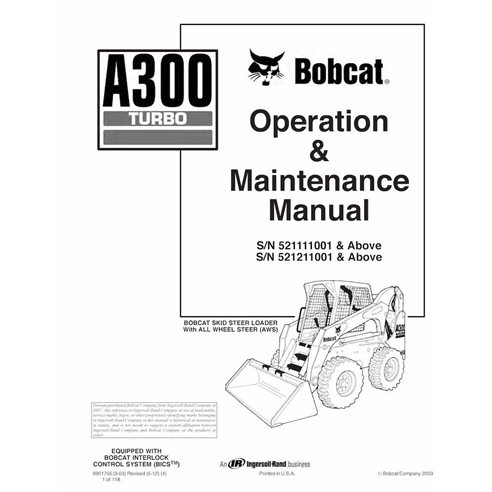 Bobcat A300 skid steer loader pdf operation & maintenance manual  - BobCat manuals - BOBCAT-A300-6901755-EN