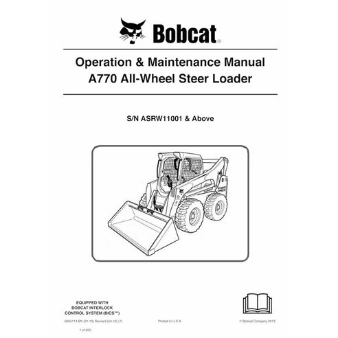 Bobcat A770 skid steer loader pdf operation & maintenance manual  - BobCat manuals - BOBCAT-A770-6990114-EN