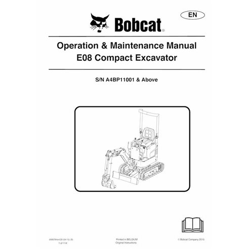 Bobcat E08 compact excavator pdf operation & maintenance manual  - BobCat manuals - BOBCAT-E08-6986784-EN