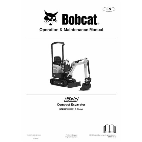 Manual de operação e manutenção da escavadeira compacta Bobcat E08 - Lince manuais - BOBCAT-E08-7349187-EN