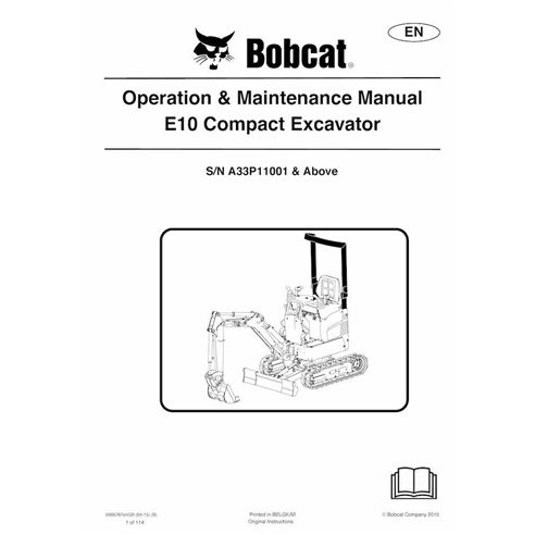 Bobcat E10 compact excavator pdf operation & maintenance manual  - BobCat manuals - BOBCAT-E10-6986787-EN