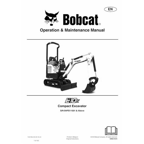 Bobcat E10Z excavadora compacta pdf manual de operación y mantenimiento - Gato montés manuales - BOBCAT-E10z-7349189-EN