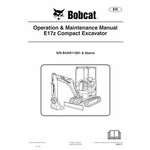 Bobcat E17Z excavadora compacta pdf manual de operación y mantenimiento - Gato montés manuales - BOBCAT-E17z-7314141-EN