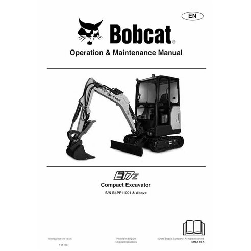 Bobcat E17Z compact excavator pdf operation & maintenance manual  - BobCat manuals - BOBCAT-E17z-7349193-EN