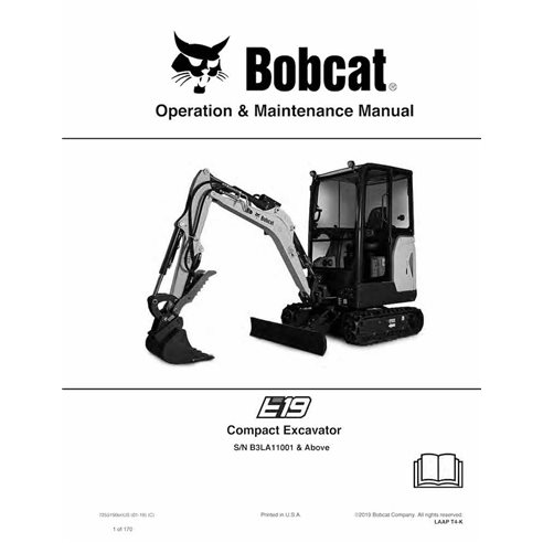 Bobcat E19 excavadora compacta pdf manual de operación y mantenimiento - Gato montés manuales - BOBCAT-E19-7255190-EN