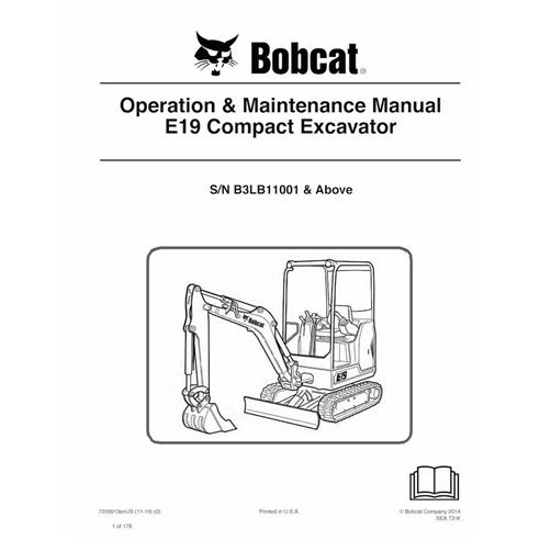 Bobcat E19 compact excavator pdf operation & maintenance manual  - BobCat manuals - BOBCAT-E19-7256913-EN
