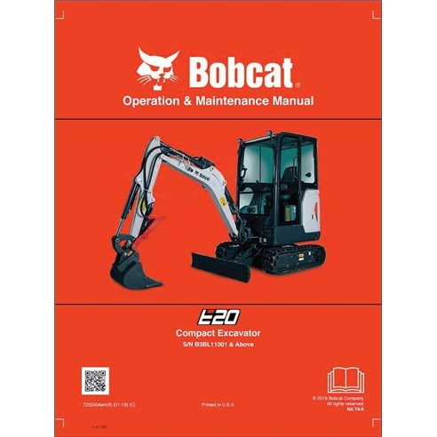 Bobcat E20 compact excavator pdf operation & maintenance manual  - BobCat manuals - BOBCAT-E20-7255004-EN