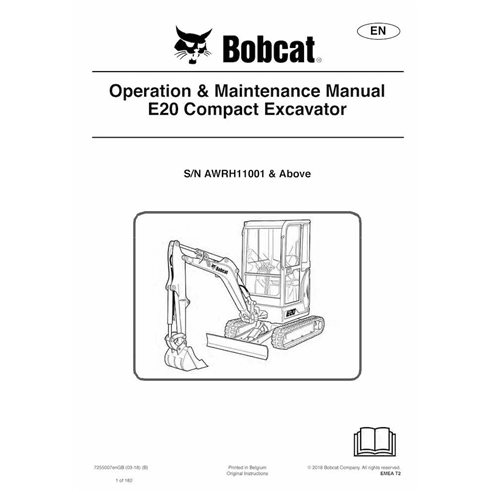 Bobcat E20 compact excavator pdf operation & maintenance manual  - BobCat manuals - BOBCAT-E20-7255007-EN