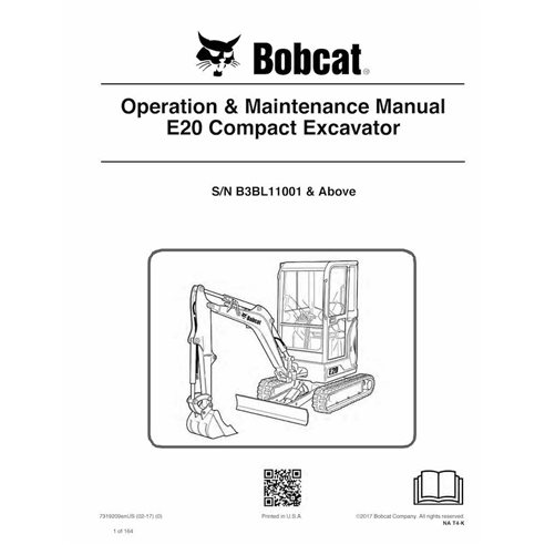 Bobcat E20 compact excavator pdf operation & maintenance manual  - BobCat manuals - BOBCAT-E20-7319209-EN