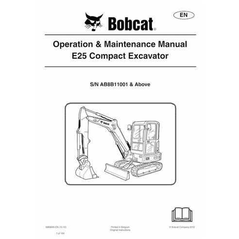 Manual de operação e manutenção da escavadeira compacta Bobcat E25 - Lince manuais - BOBCAT-E25-6989690-EN