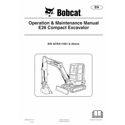 Bobcat E26 compact excavator pdf operation & maintenance manual  - BobCat manuals - BOBCAT-E26-6989694-EN