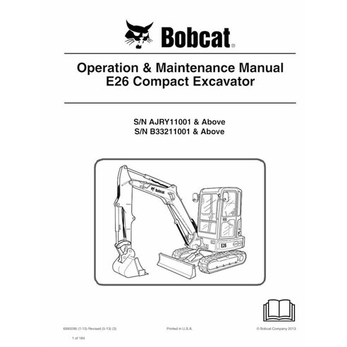 Bobcat E26 compact excavator pdf operation & maintenance manual  - BobCat manuals - BOBCAT-E26-6990096-EN