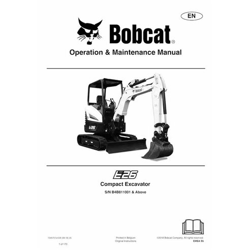 Manual de operação e manutenção da escavadeira compacta Bobcat E26 - Lince manuais - BOBCAT-E26-7349751-EN