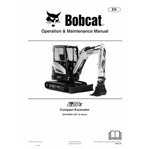 Bobcat E27Z compact excavator pdf operation & maintenance manual  - BobCat manuals - BOBCAT-E27z-7349962-EN