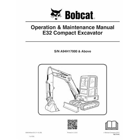 Bobcat E32 compact excavator pdf operation & maintenance manual  - BobCat manuals - BOBCAT-E32-6990440-EN