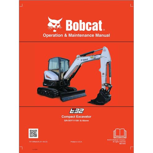 Bobcat E32 compact excavator pdf operation & maintenance manual  - BobCat manuals - BOBCAT-E32-7311295-EN