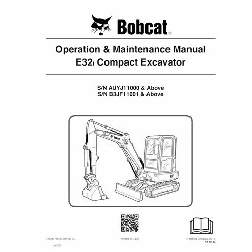 Bobcat E32i compact excavator pdf operation & maintenance manual  - BobCat manuals - BOBCAT-E32i-7243877-EN