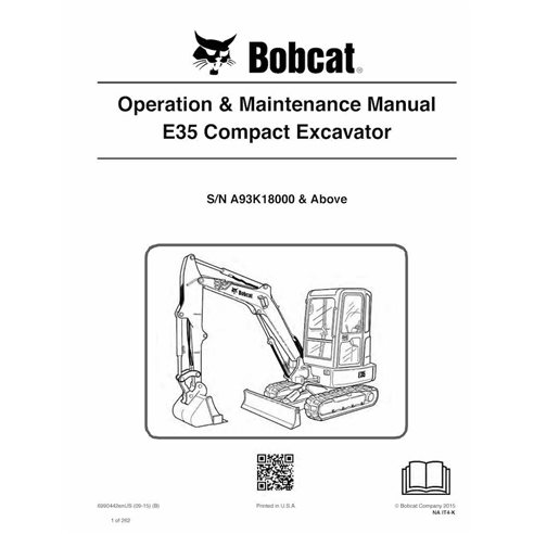 Bobcat E35 compact excavator pdf operation & maintenance manual  - BobCat manuals - BOBCAT-E35-6990442-EN