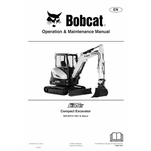Bobcat E35Z compact excavator pdf operation & maintenance manual  - BobCat manuals - BOBCAT-E35z-7323256-EN
