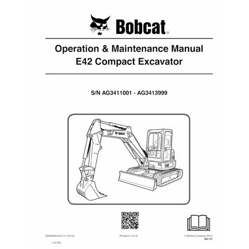 Bobcat E42 compact excavator pdf operation & maintenance manual  - BobCat manuals - BOBCAT-E42-6989432-EN