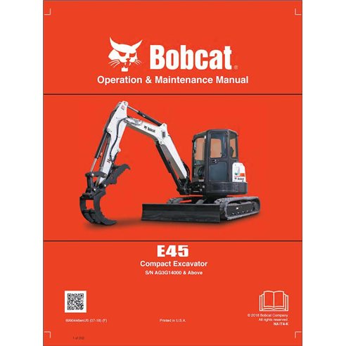 Bobcat E45 compact excavator pdf operation & maintenance manual  - BobCat manuals - BOBCAT-E45-6990446-EN