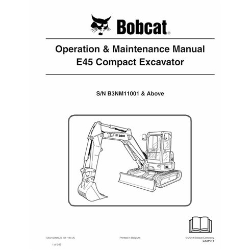 Manuel d'utilisation et d'entretien de la pelle compacte Bobcat E45 pdf - Lynx manuels - BOBCAT-E45-7300139-EN