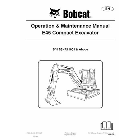 Bobcat E45 compact excavator pdf operation & maintenance manual  - BobCat manuals - BOBCAT-E45-7300145-EN