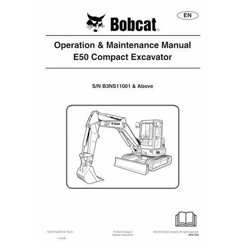 Manuel d'utilisation et d'entretien de la pelle compacte Bobcat E50 pdf - Lynx manuels - BOBCAT-E50-7300147-EN