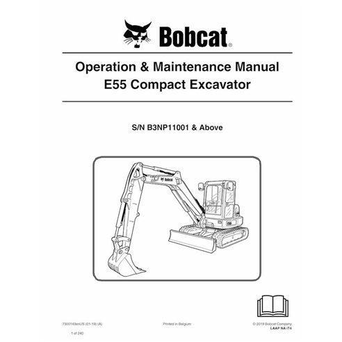 Bobcat E55 compact excavator pdf operation & maintenance manual  - BobCat manuals - BOBCAT-E55-7300143-EN